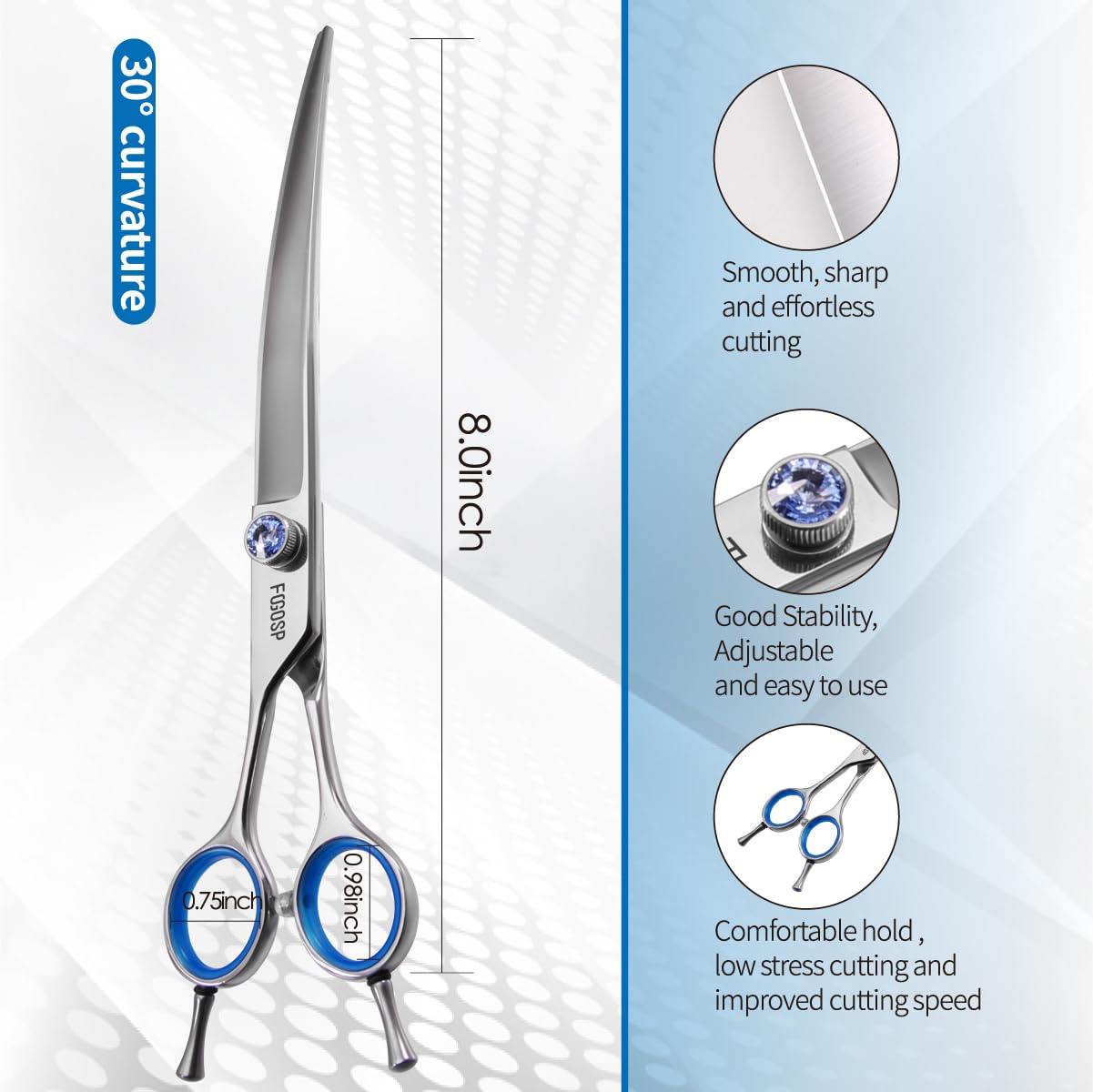 Left Handed Curved Scissors For Dog Grooming Professional 8 Inch Long Downward Curved Shears Dog Grooming For Poodle Large Dog P
