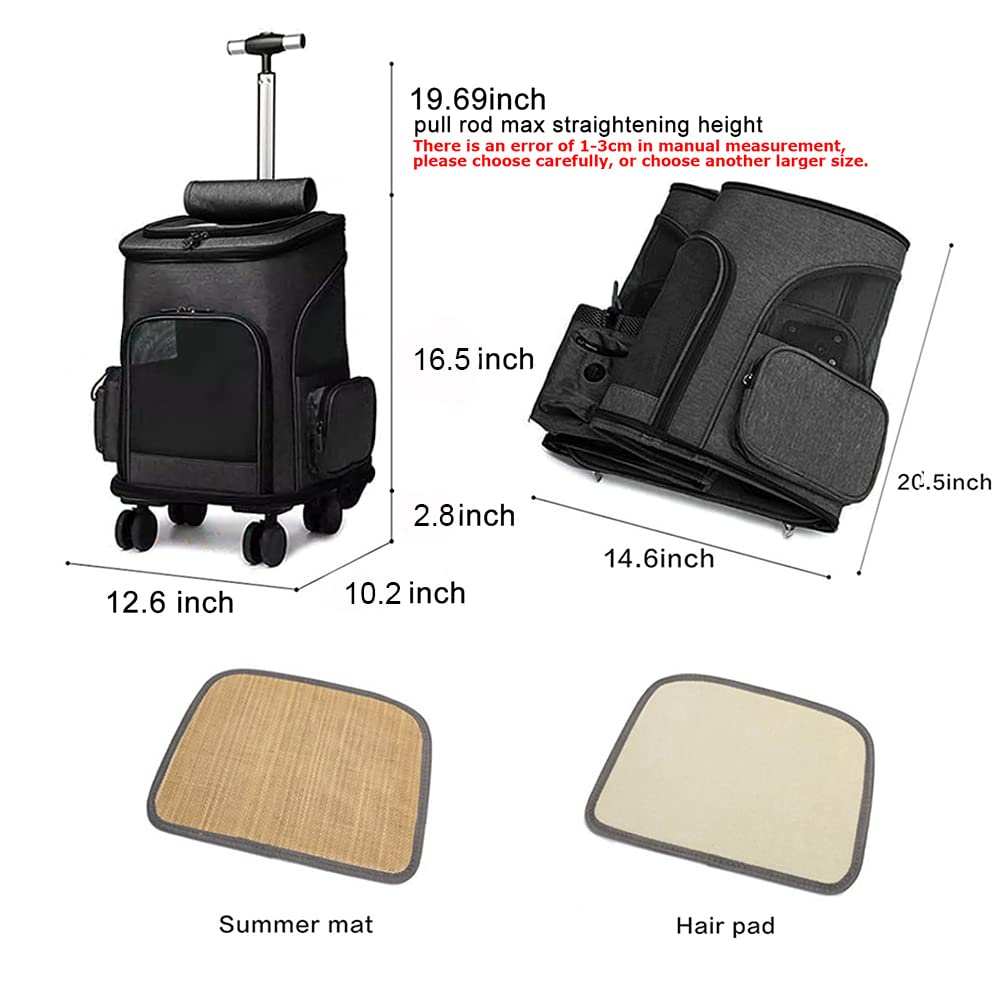 Wheeled Pet Carrier Backpack Pet Stroller, Travel Carrier, Car Seat For Small Dogs Cats Puppies, Comfort Cat Backpack Removable
