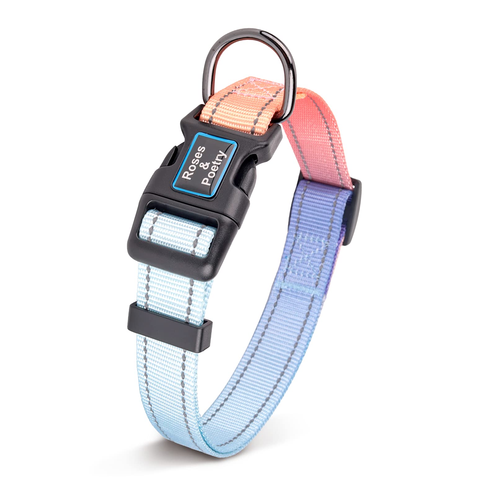 Roses&Poetry Reflective Dog Collar With Gradient Azure, Adjustable Durable Pet Collars For Small Medium Large Dogs (Azure-L)