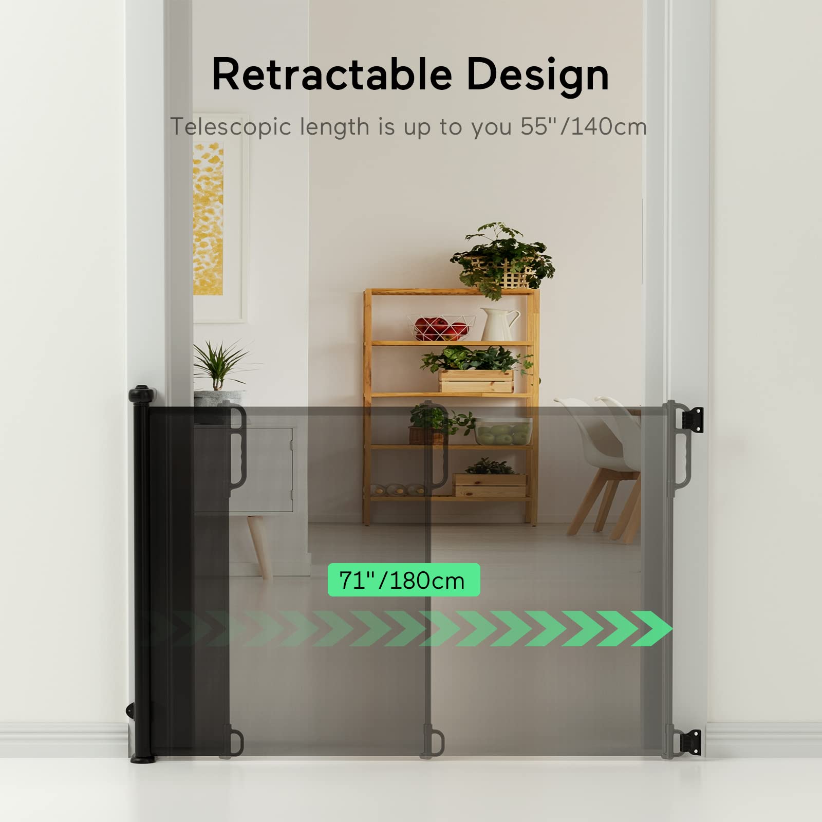 Retractable Baby Gate, Momcozy Mesh Baby Gate Or Mesh Dog Gate, 41' Tall,Extends Up To 71' Wide, Child Safety Gate For Doorways, Stairs, Hallways, Indoor/Outdoor