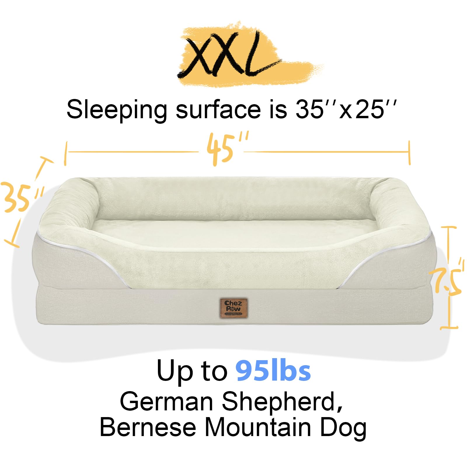 Washable Orthopedic Large Dog Bed - Extra Large Dog Beds With Bolsters Removable Orthopedic Foam Support Dogs Bed For Xl Large S