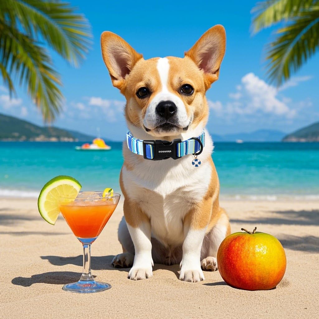 Dogwong Blue Boy Dog Collar, Blue Stripe Dog Collar Adjustable Soft Natural Fabric Girl Pet Dog Collars Cute Boy Necklace For Sm