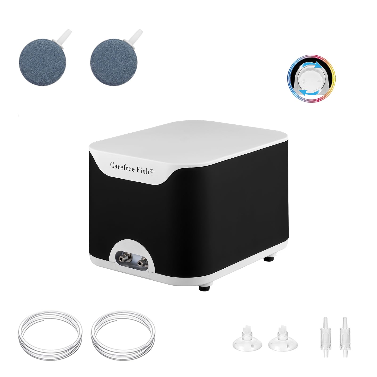 Carefree Fish 5/10W Aquarium 2 Air Outlets Quiet Air Pump Fish Tank Adjustable Oxygen Pump Powerful Aerator Pump with Tube and A
