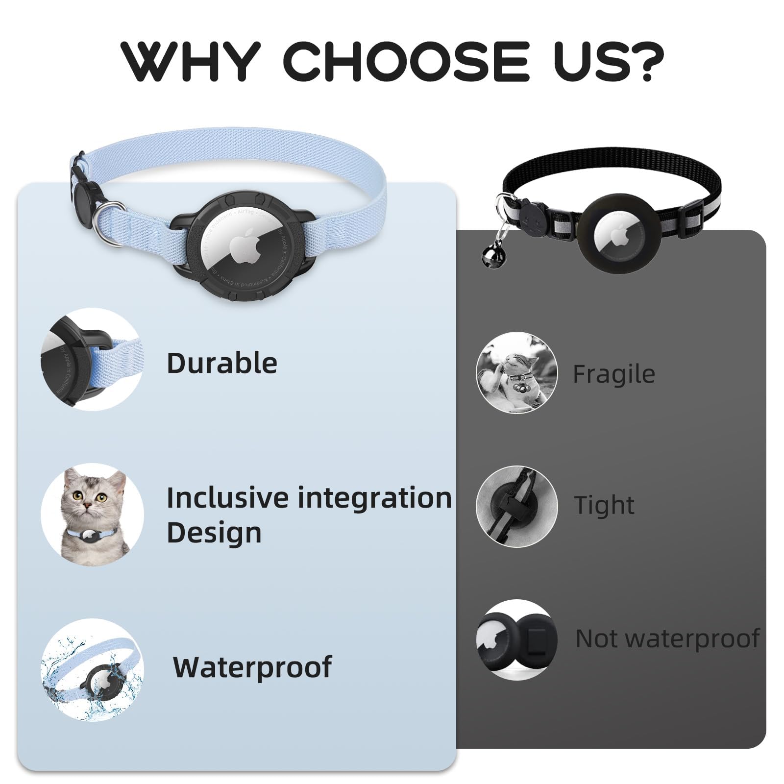 Airtag Cat Collar, Sucegi Stretchy Kitten Collar With Apple Air Tag Holder And Bell, Breakaway Design Ultra Elastic Gps Tracking