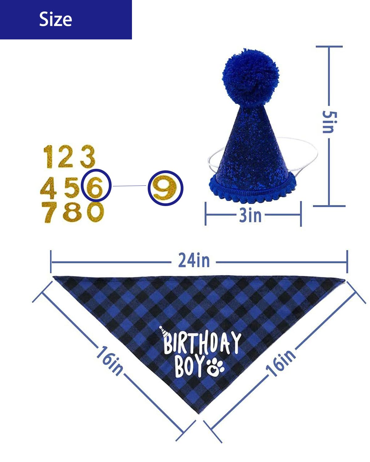 Wentigdy Dog Birthday Party Supplies,Birthday Boy Dog Bandana,Dog Birthday Scarf Hat With Numbers Fits Dogs With Neck Circumfere