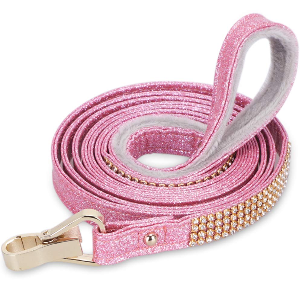 Petshome Dog Leash, Pet Leash, [Bling Rhinestones] Premium Pu Leather Durable And Soft 6 Ft Leash For Control Safety Training, Walking Lead For Small To Medium Dogs Pink