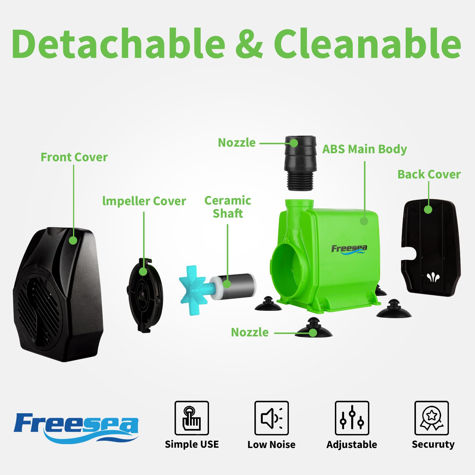 FREESEA Pond Submersible Water Pump: 1050GPH 100W Adjustable Ultra Quiet Fountain Pump with 6.5ft Tubing for Aquarium Fish Tank