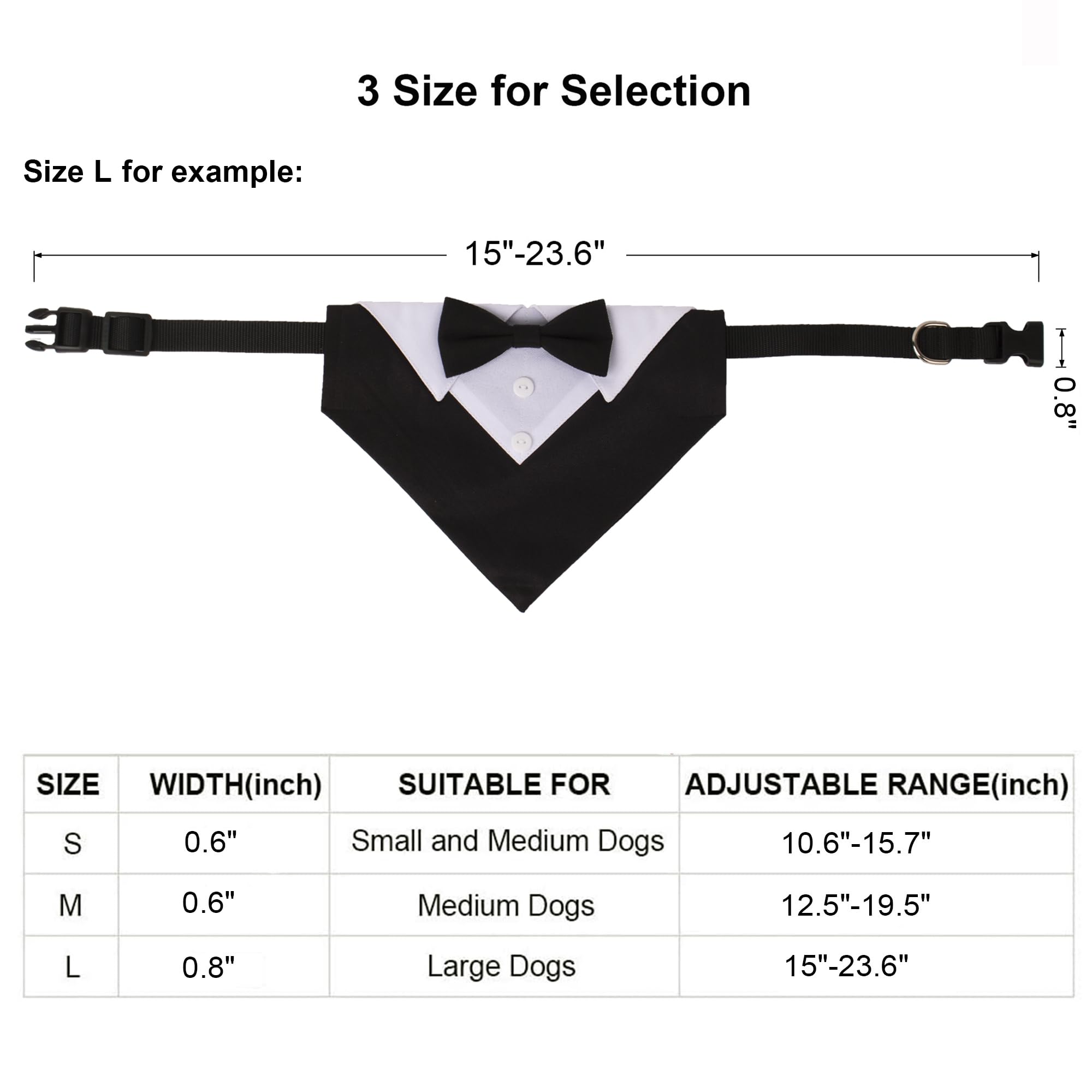 ADOGGYGO Formal Dog Tuxedo, Wedding Dog Collar with Bow Tie, Adjustable Pet Wedding Collar Bandana for Small Medium Large Dogs (