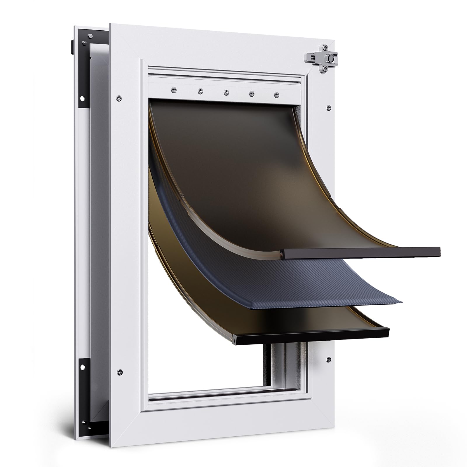 Dog Door For Door All Aluminum 3 Flaps White, Large Dog Doggy Doggie Door, Heavy Duty Pet Door For Dogs, With Insulation Flap An