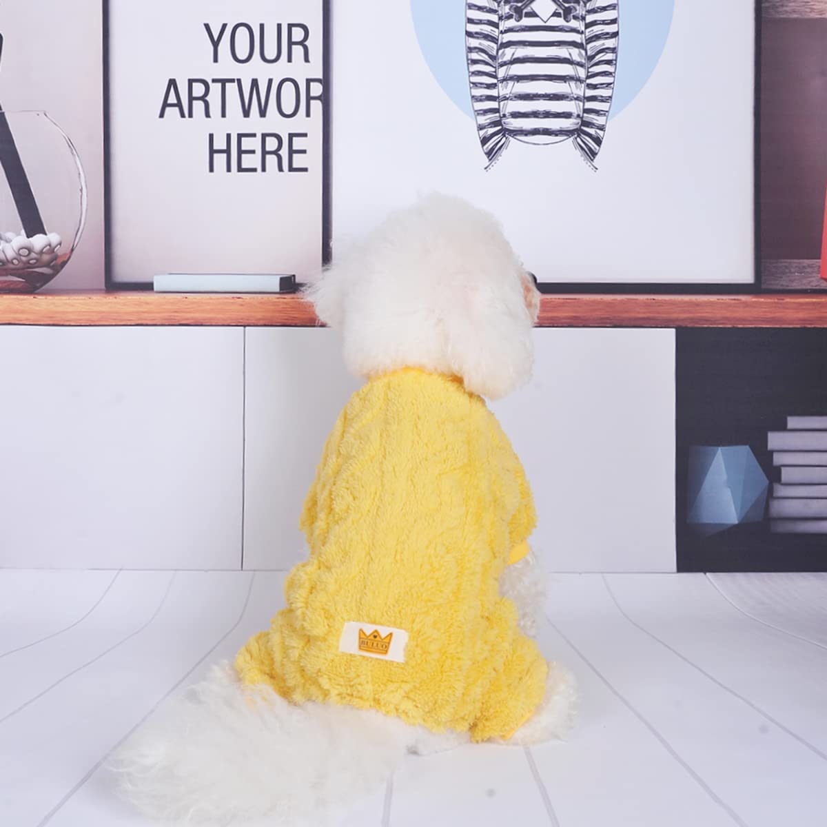 Loyanyy Plush Dog Pajamas For Cold Weather 4 Legged Clothes For Dog Cat Stretchy Puppy Kitten Onesie With Buttons Warm Soft Pet Jumpsuit Winter Coat Yellow Small