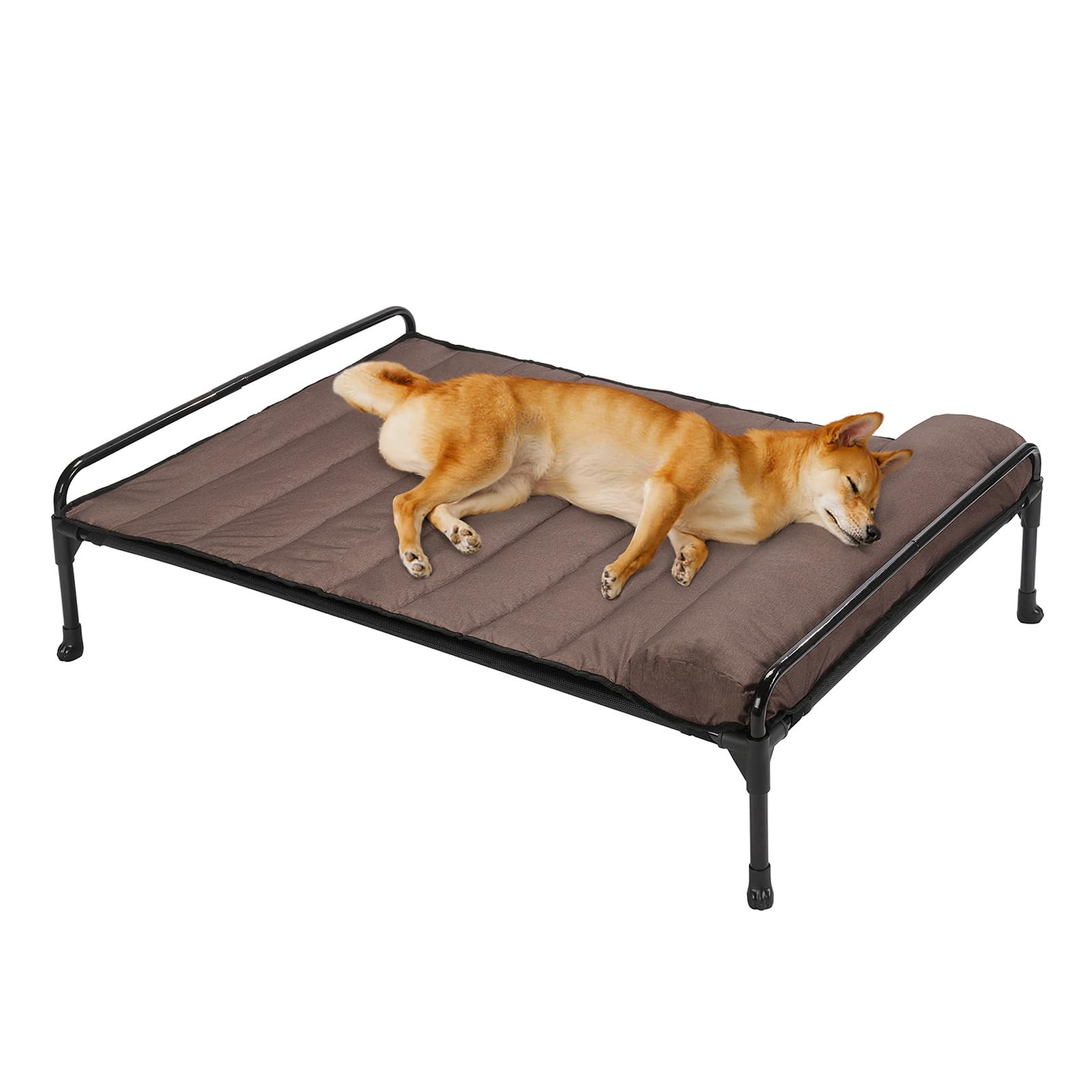 Veehoo Elevated Raised Dog Bed+Waterproof Removable Pillow-Top Mat, Cooling Outdoor Dog Cot Bed with Railing for Large Sized Dog