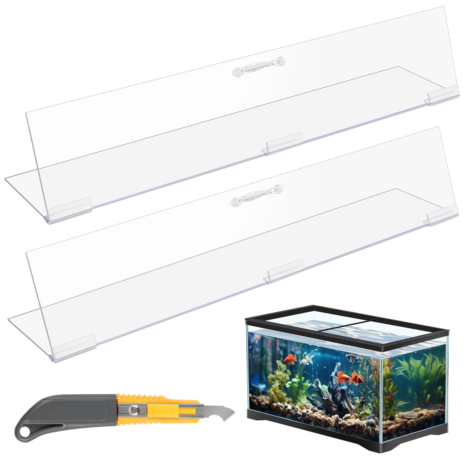 Sieral Aquarium Lids Polycarbonate Canopy 2 Pieces Set 16.87 x 16.87 x 0.12 Inch for 50/65/84 Gallon with Center Brace Aquariums