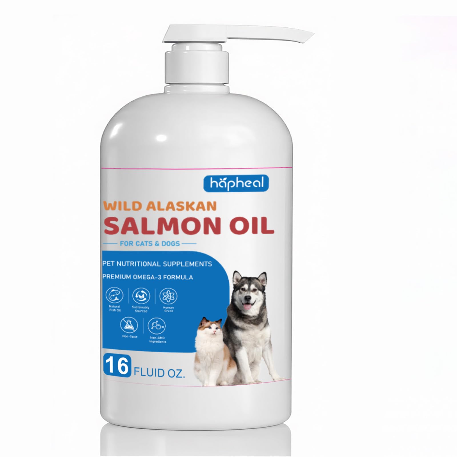 Fish Oil for Dog Cat, Salmon Oil for Dogs with Omega 3 EPA DHA, All Natural, Supports Skin and Coat, Joint & Bone Health (16 FLO