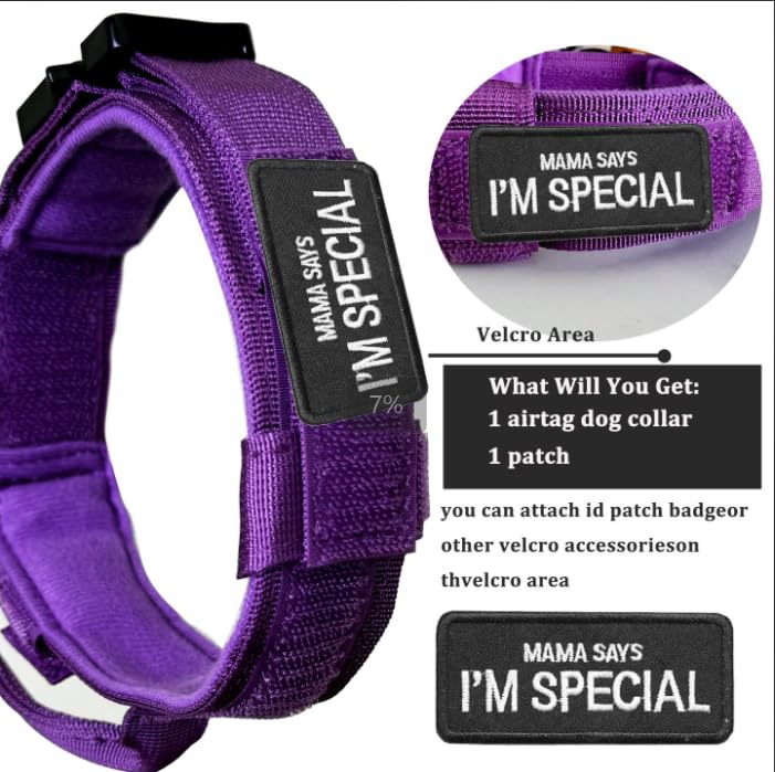 Xqpetlihai Tactical Dog Collar With Airtag Holder, Control Handle, Adjustable, Heavy Duty, Waterproof, Deeppurple, Medium (Pack