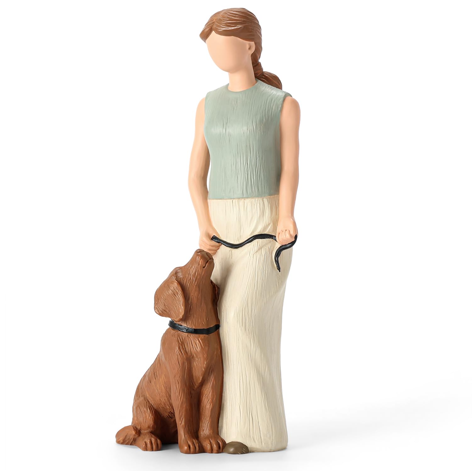 Hensonever Woman Walking Dog Figurines, Lady Dog Friendship Memorials Ornaments For Dog Lovers