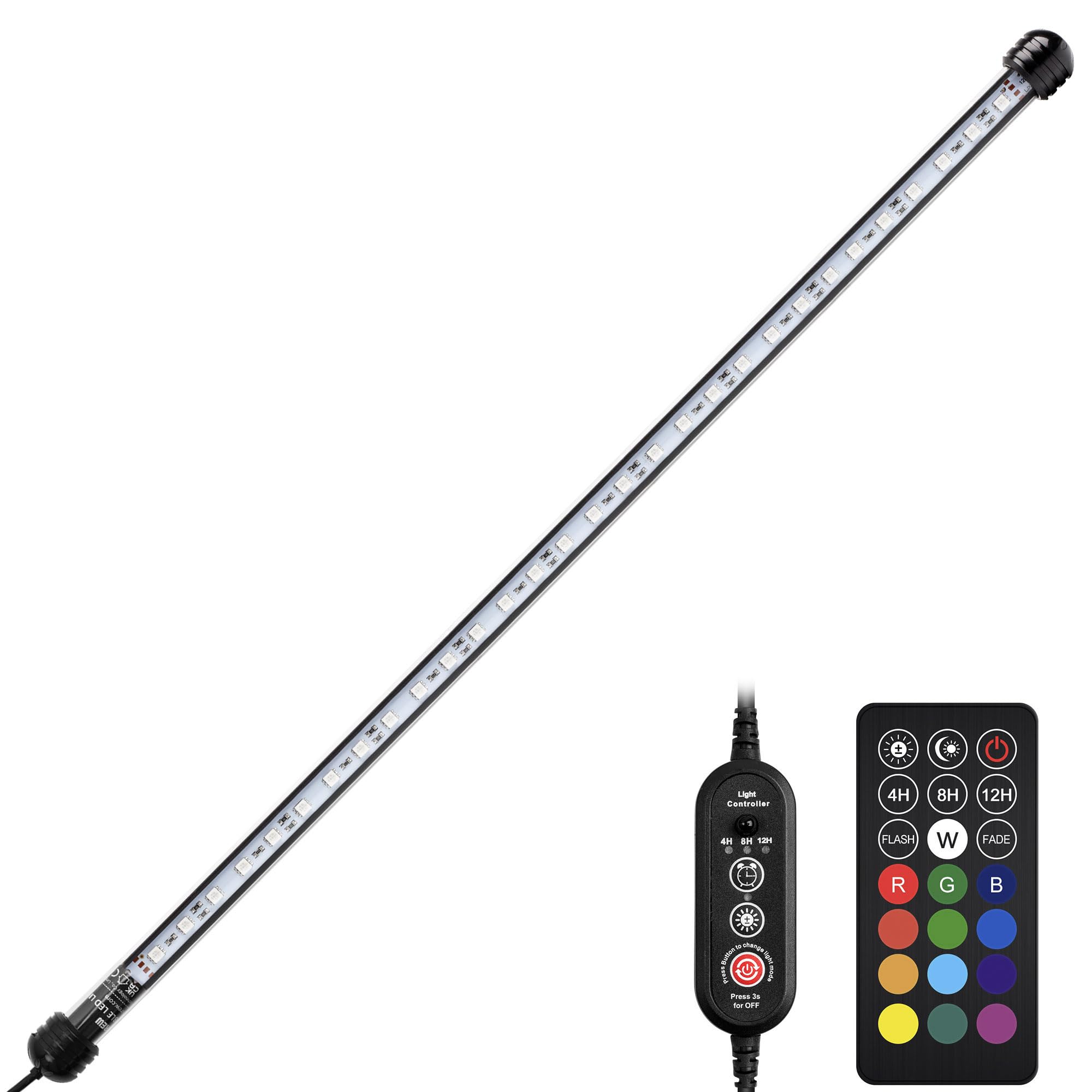 Nicrew Submersible Rgb Aquarium Light, Underwater Fish Tank Light With Timer, Multicolor Led Light With Remote Controller, 23 Inches