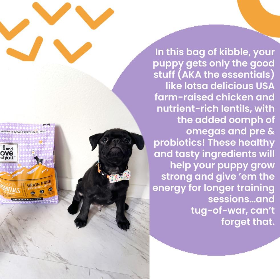 I and love and you Naked Essentials Dry Dog Food for Puppies - Chicken + Lentils - High Protein, Real Meat, No Fillers, Prebioti