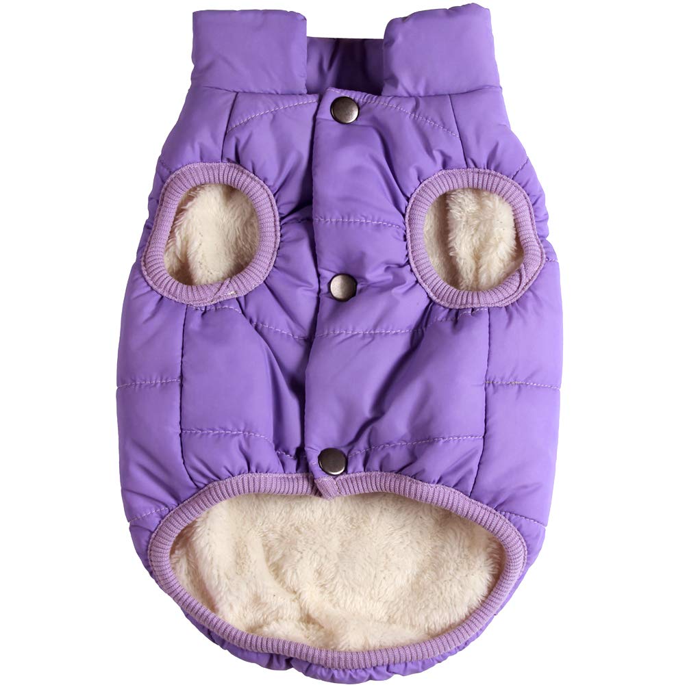 Joydaog 2 Layers Fleece Lined Warm Dog Jacket For Winter Cold Weather,Soft Windproof Medium Dog Coat,Purple L