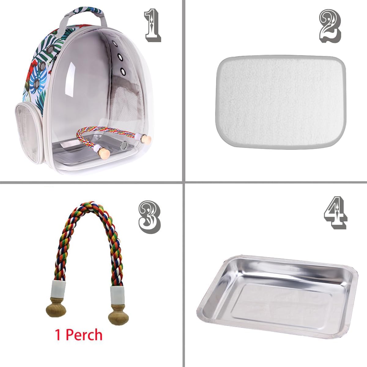 Bird Traval Carrier Cage, Clear Space Capsule Astronaut Backpack To Carry Parakeet Cockatiel Parrot With Metal Tray Wood Perch,