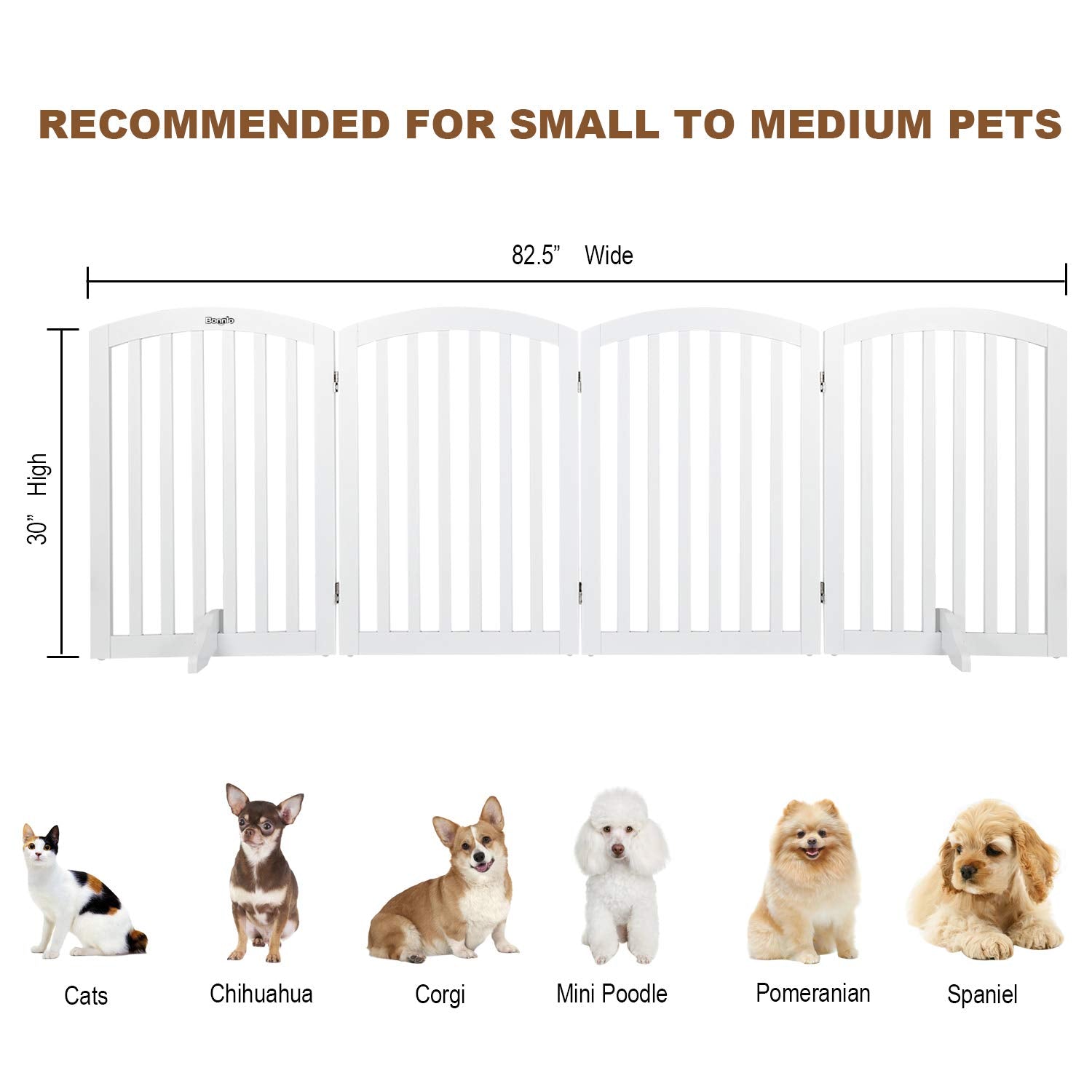 Bonnlo 30    Tall Free Standing Dog Gate For Doorways, 4 Panel Folding Pet Gates For The House Extra Wide, Indoor Dog Fence Wood