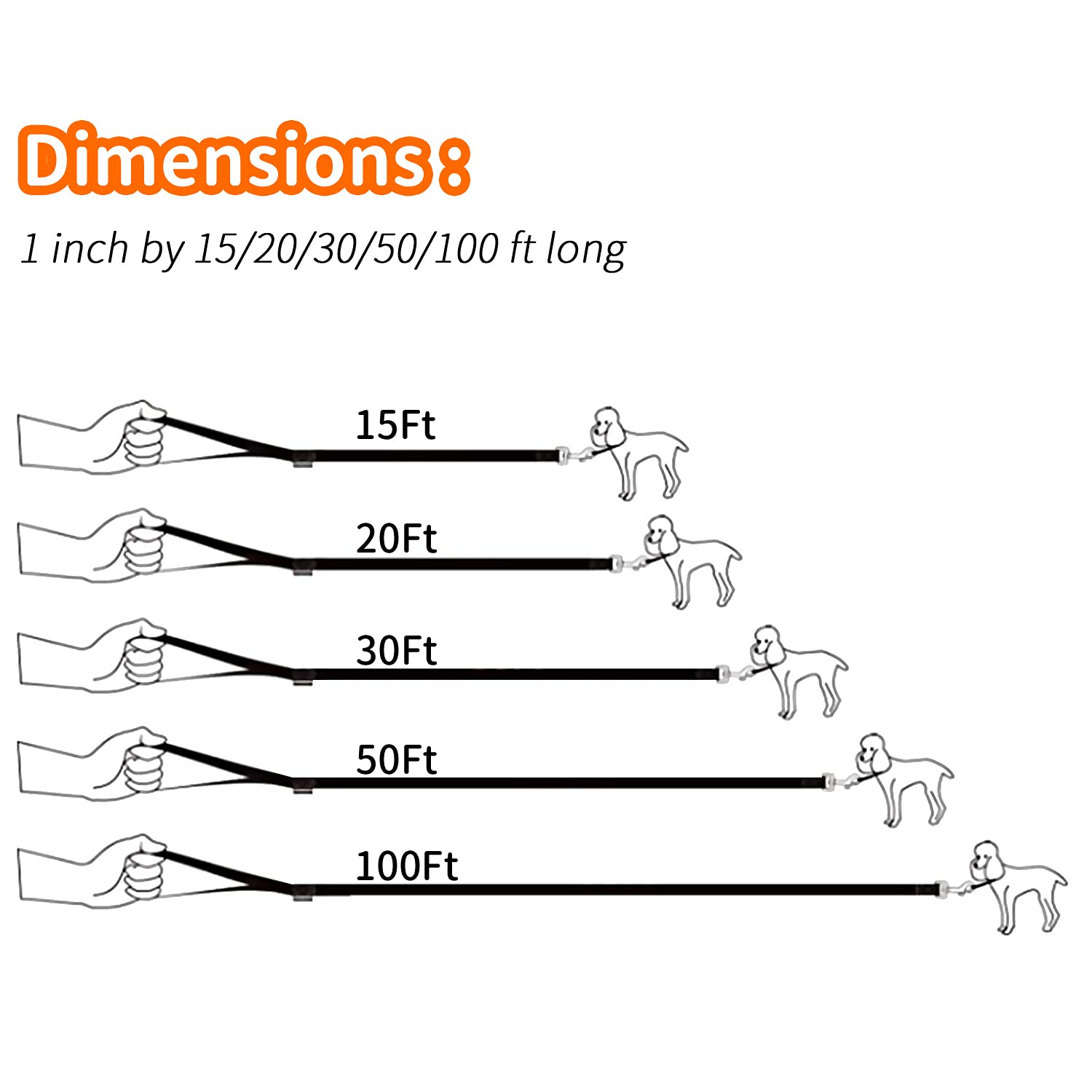 Hikiss Long Dog Leash Obedience Recall Training Agility Lead With Thickening Material For Large Dog - 15Ft 20Ft 30Ft 50Ft 100Ft Training Leash(Orange 15Ft)