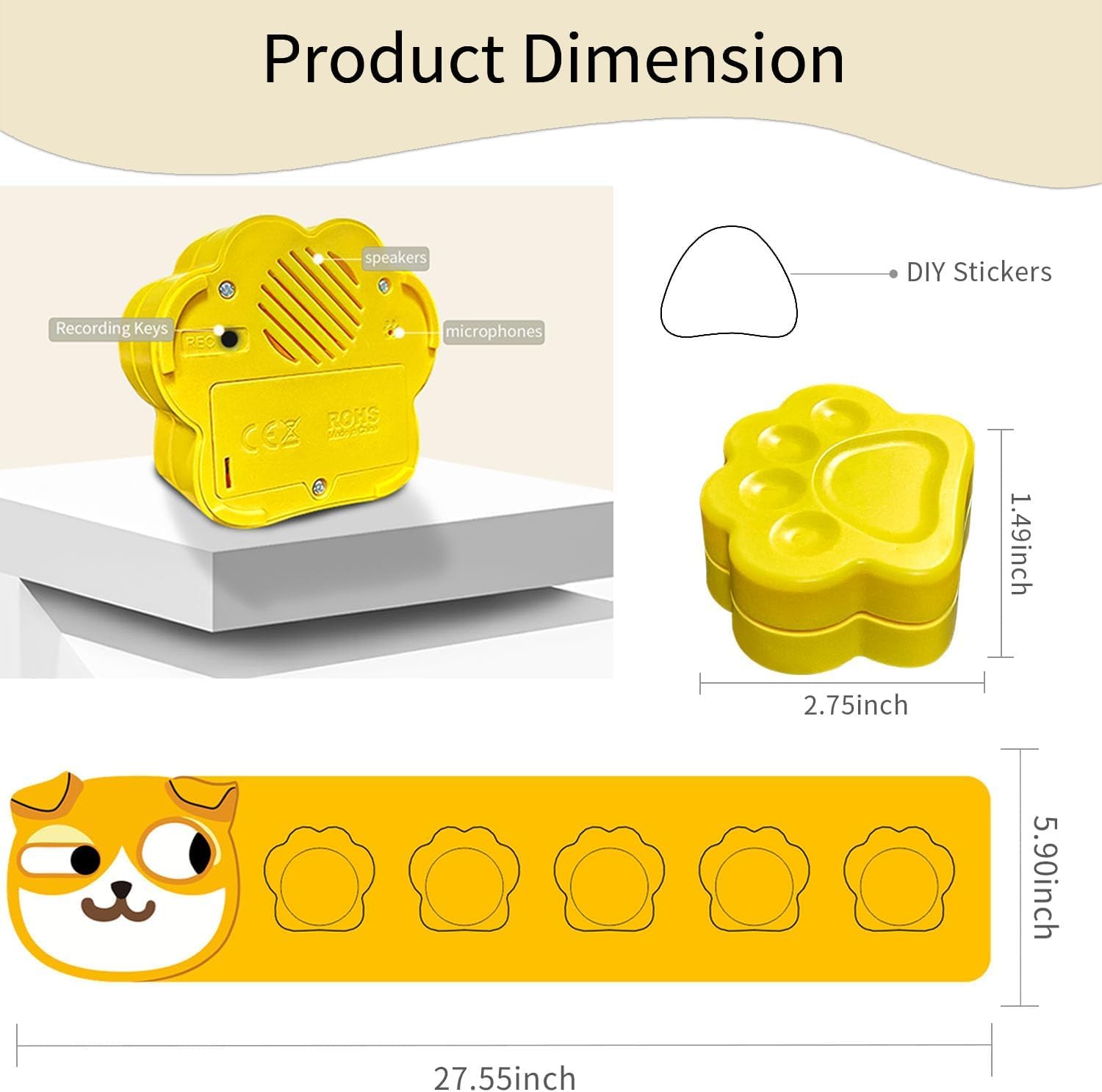 5 Pack Dog Buttons For Communication,Dog Speech Training Buzzer Set With Non-Slip Pad And 50 Training Stickers, Record And Playb