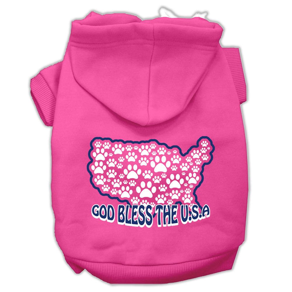 Pet, Dog & Cat Hoodie Screen Printed, 'God Bless The Usa' Bright Pink Lg (10-14 Lbs.)