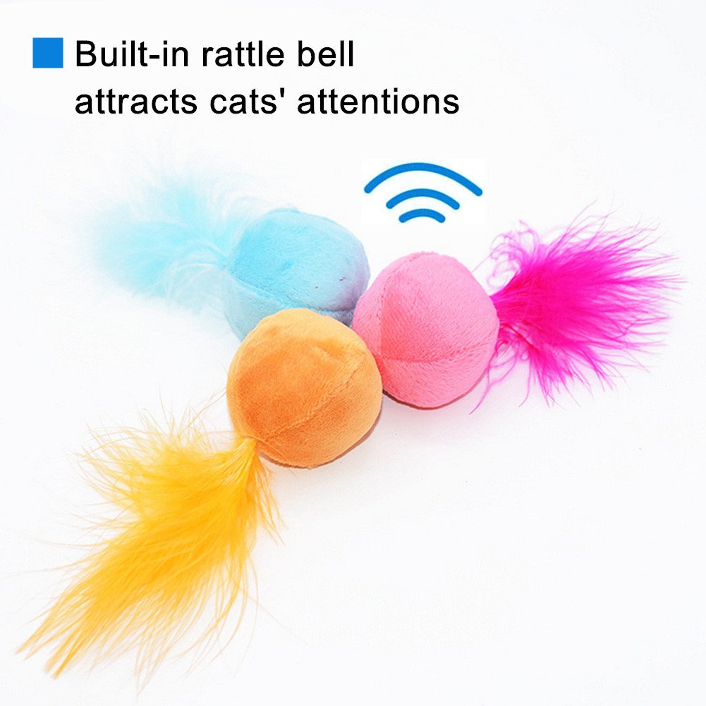 Petfavorites Furry Rattle Ball Cat Toy With Feather And Catnip - Interactive Pom Pom Balls For Cats, Soft And Lightweight, 2 Inch, 6 Pack.