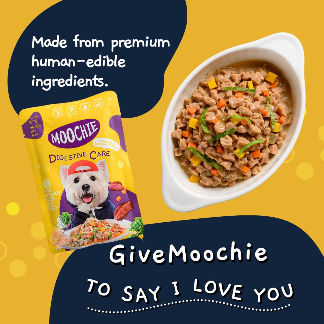 MOOCHIE Grain Free Small Dogs Wet Dog Food - Digestive Care - Real Chicken, Beef & Vegetable - No Artificial Flavors or Preserva