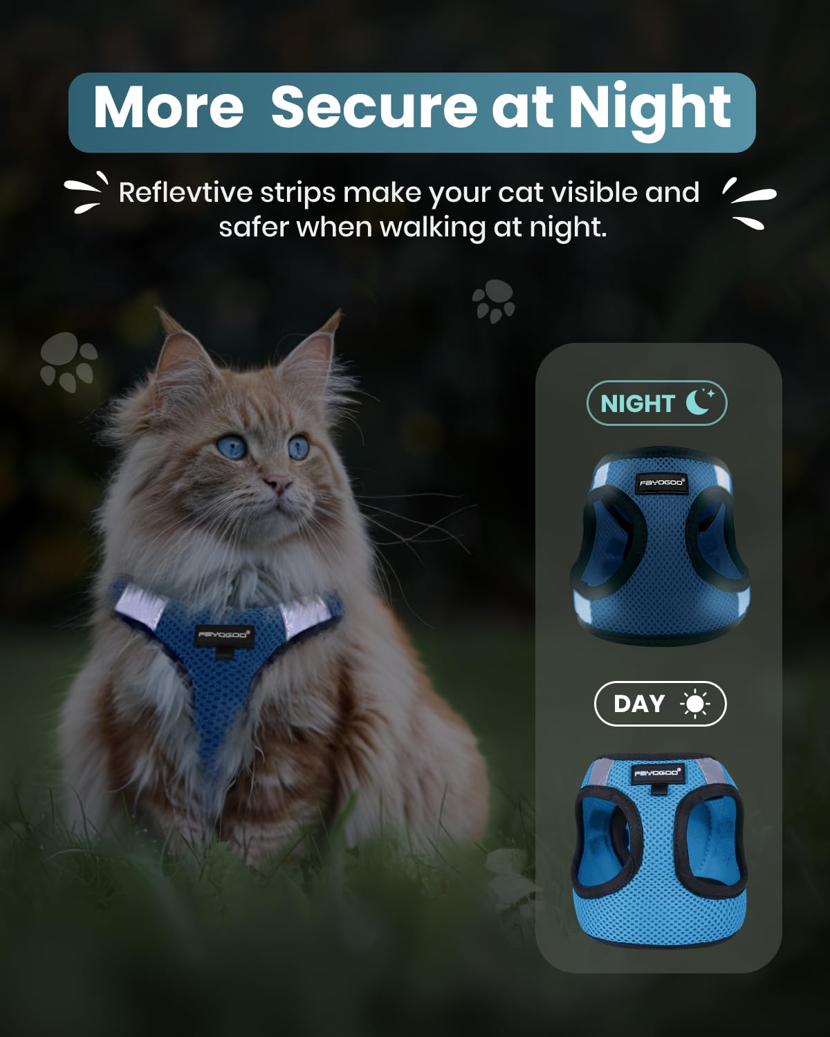 Fayogoo Cat Harness, Escape Proof, Ultra-Light & Comfortable, Reflective Night Safety, S-Xxl (Tranquil Teal, Small)