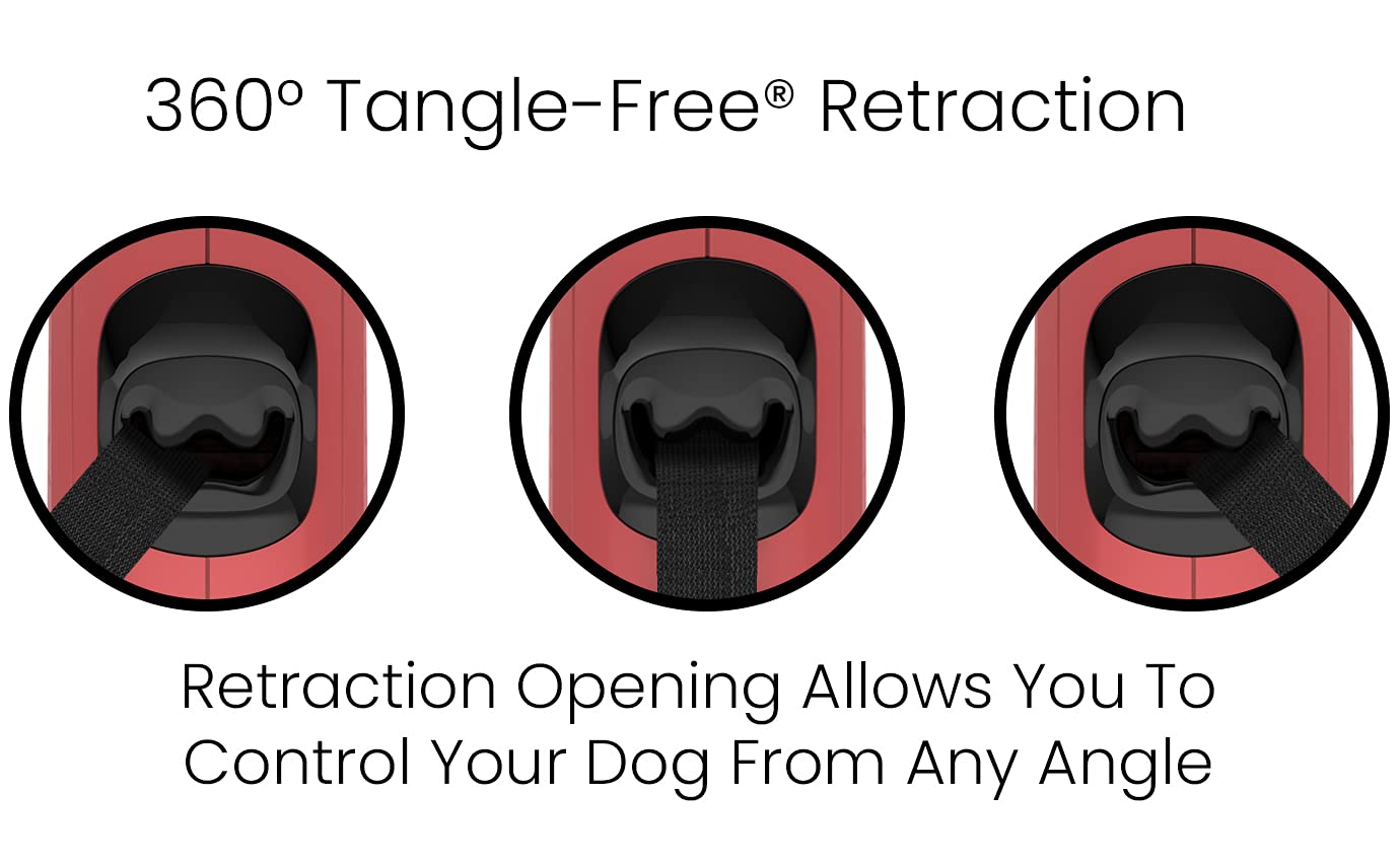 Tug Monochrome 360 Tangle-Free Retractable Dog Leash | 16 Ft Strong Nylon Tape (Small, Red)
