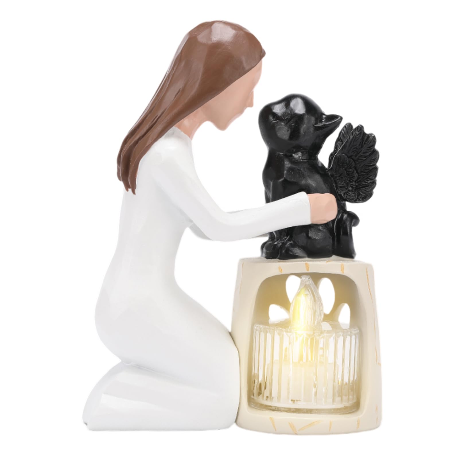 Seawah Cat Memorial Gifts For Loss Of Cat - Sympathy Gifts For Cat Lover - Hand-Painted Angel Cat Candle Holder Figurine Statue
