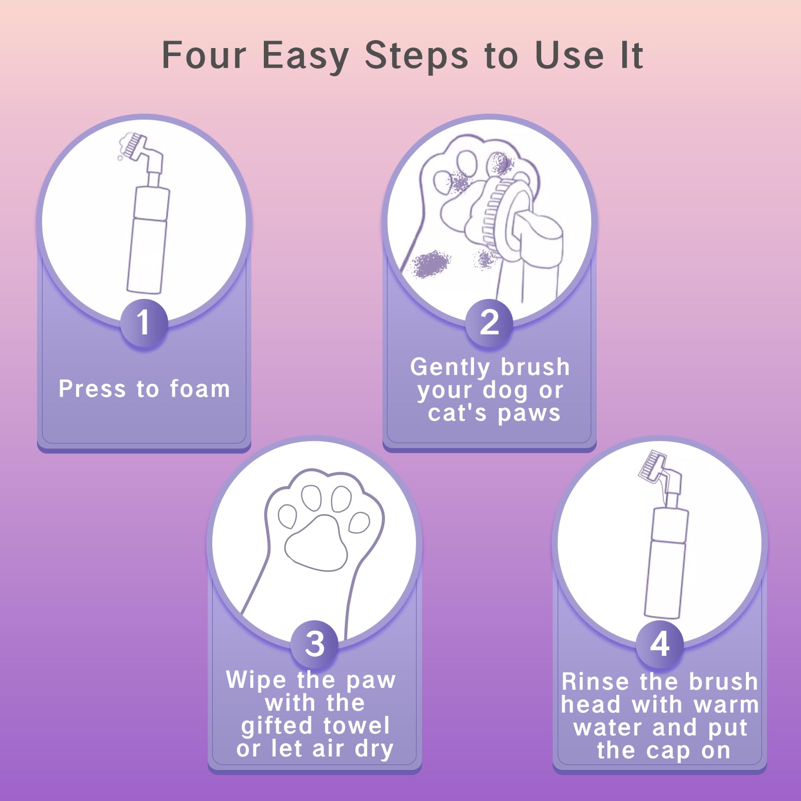 Clean Paws Foaming Cleanser For Dogs And Cats (6.8 Oz) | No-Rinse Dandelion Lavender Paw Brush And Scrubber (1Pcs)