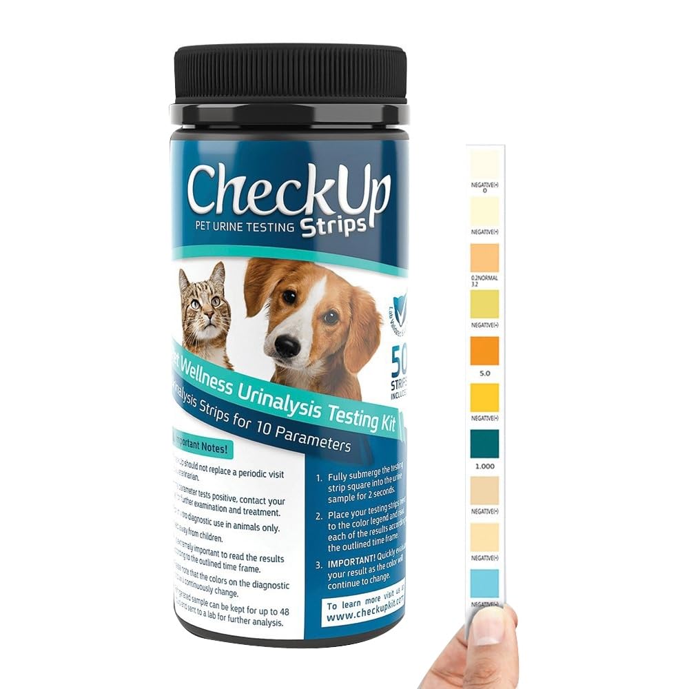 Checkup 10 Parameters Urine Test Strips For Cat And Dog X 50, Monitoring Pet Health, Detects Urobilinogen, Glucose, Bilirubin, Ketone, Specific Gravity, Blood, Ph, Protein, Nitrite, Leukocytes