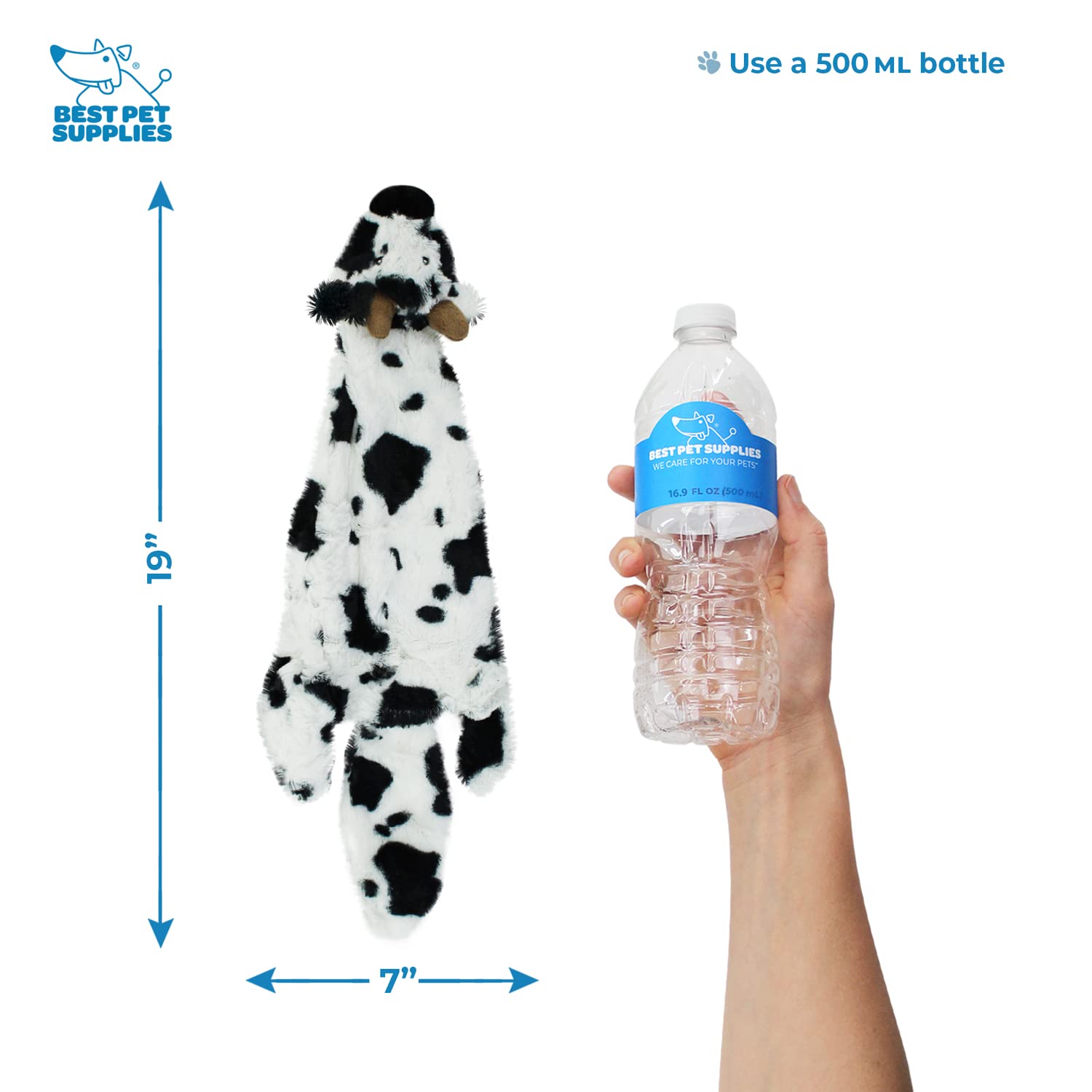 Best Pet Supplies 2-In-1 Stuffless Squeaky Dog Toys With Soft, Durable Fabric For Small, Medium, And Large Pets, No Stuffing For Indoor Play, Holds A Plastic Bottle - Cow, Monkey, Medium