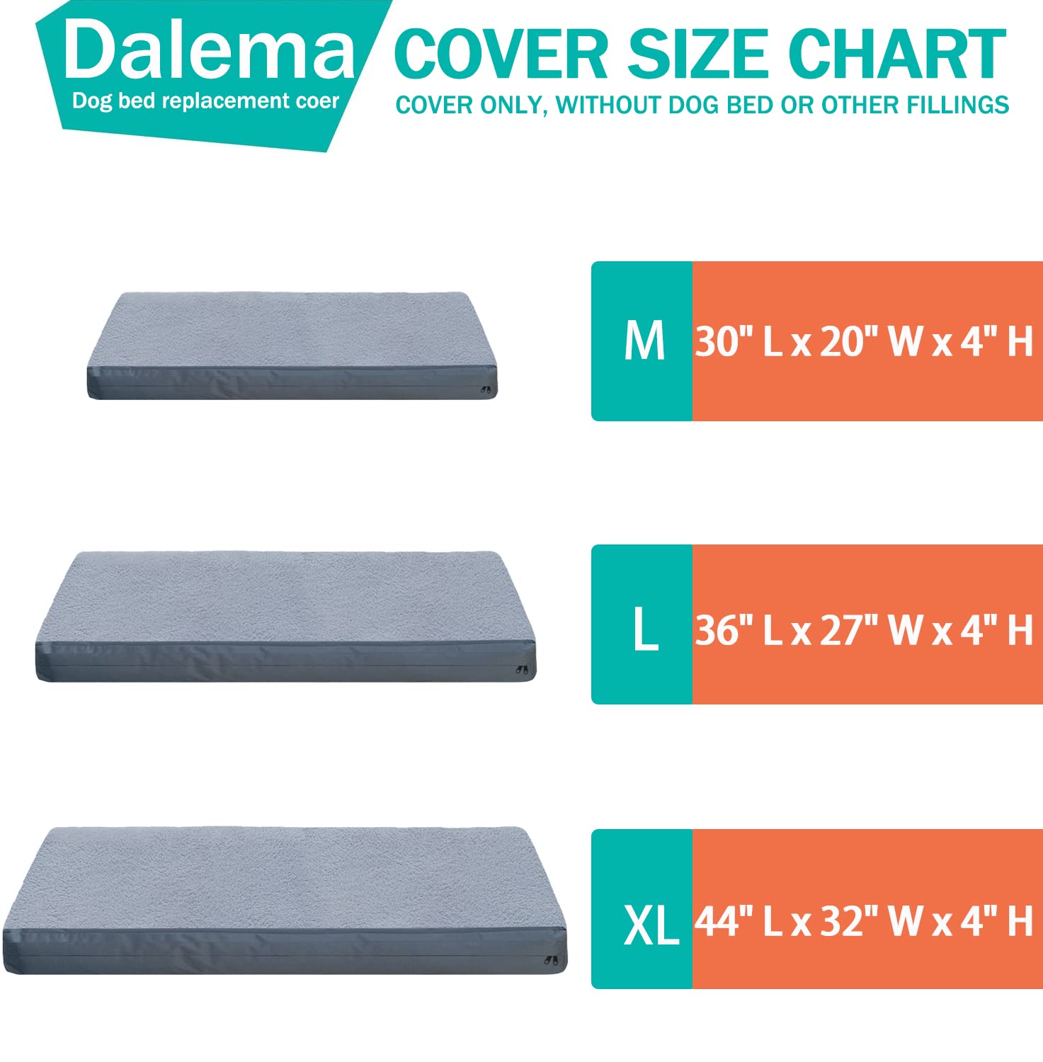 Dalema Dog Bed Cover 36L X 27W X 4H Inch,Heavy Duty Durable Waterproof Fluffy Soft Short Plush Replacement Dog Bed Covers,Washable Removable Pet Bed Mattress Cover With Zipper.Grey,Cover Only.
