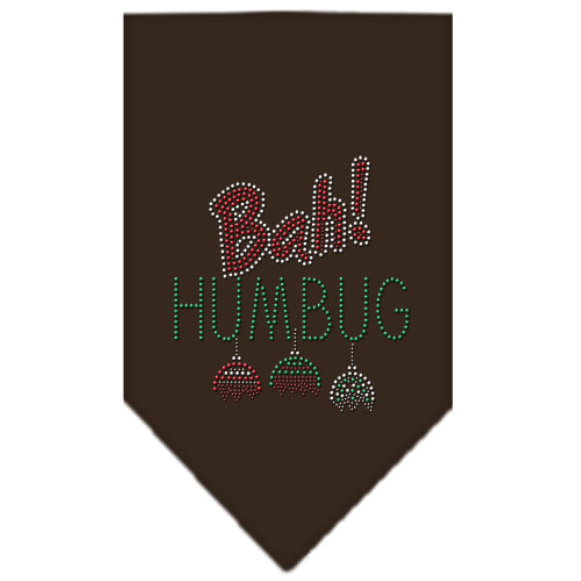 Christmas Pet and Dog Bandana Rhinestone, Bah Humbug Brown Large