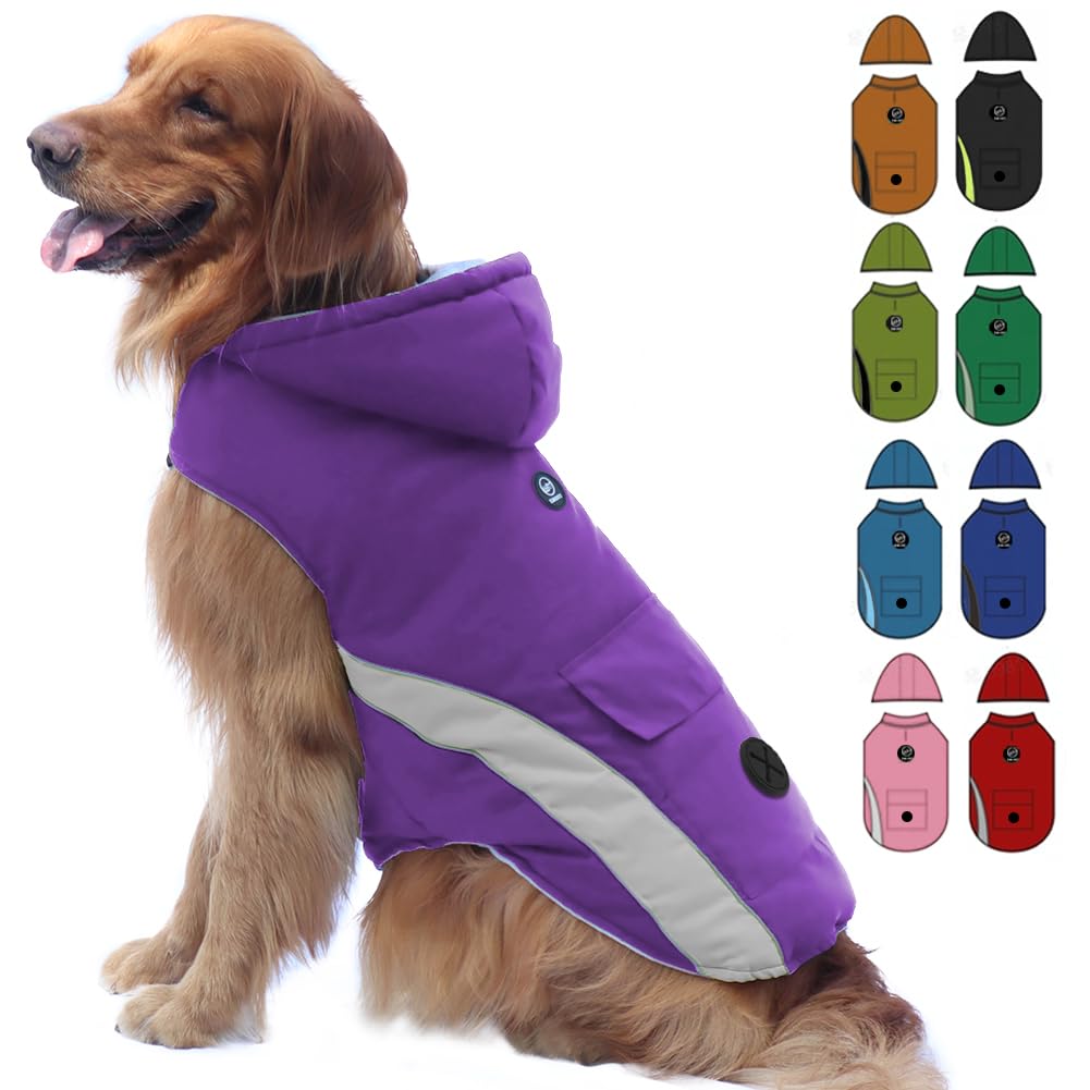 Emust Cozy Dog Vests, Windproof Winter Clothes For Small To Large Dogs, Reflective Strip, Purple