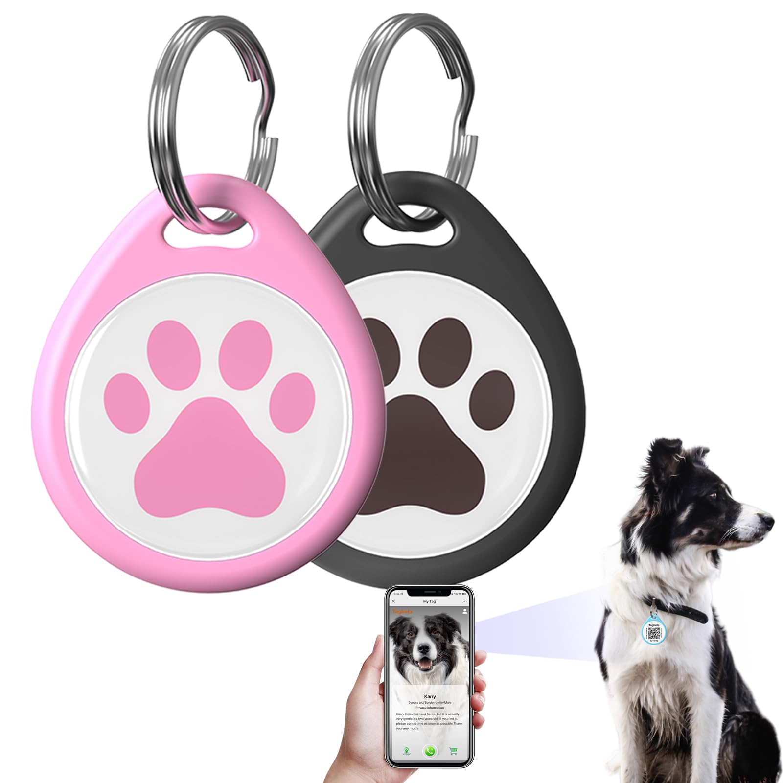 2 Pack Qr Code Dog Tags For Collar - Personalized Pet Profile, Instant Location Alert, No Subscription Fees (Black & Pink, 1.2