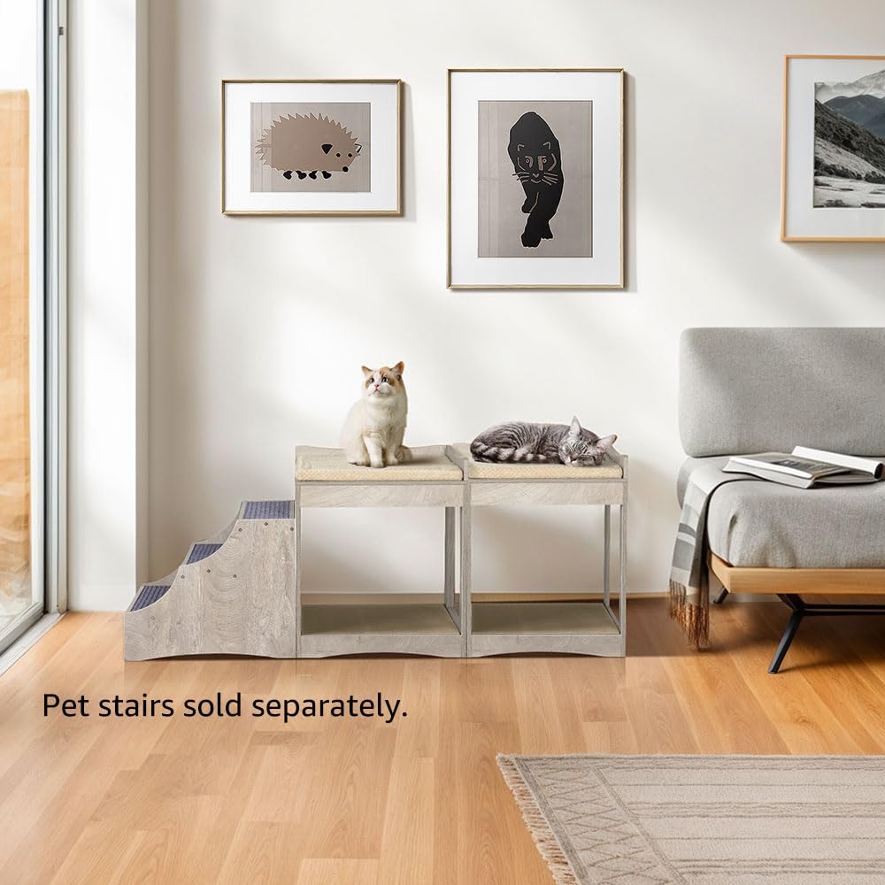 unipaws Cat Window Perch - Elevated Pet Bunk Bed for Small Dogs & Cats, Weathered Grey, 28.5"H, with Cushion & Scratch Pad