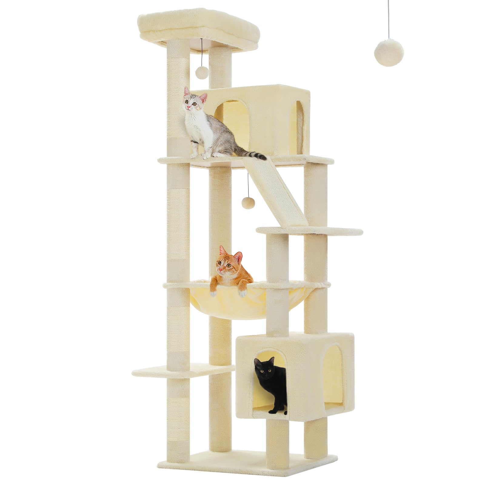 Uymi 71 Inch Tall Cat Tree For Indoor Cats Large Adult, Multi-Level Cat Tower With Extra Large Hammock, 2 Cat Caves, Spacious To