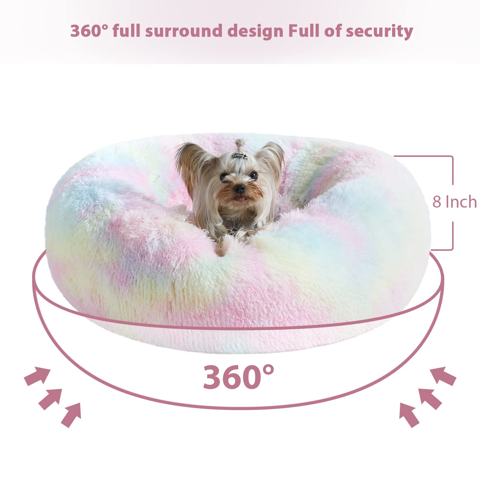 Wnpethome Calming Dog Bed Cat Bed Donut, Faux Fur Pet Bed Self-Warming Donut Cuddler, Comfortable Round Plush Dog Beds