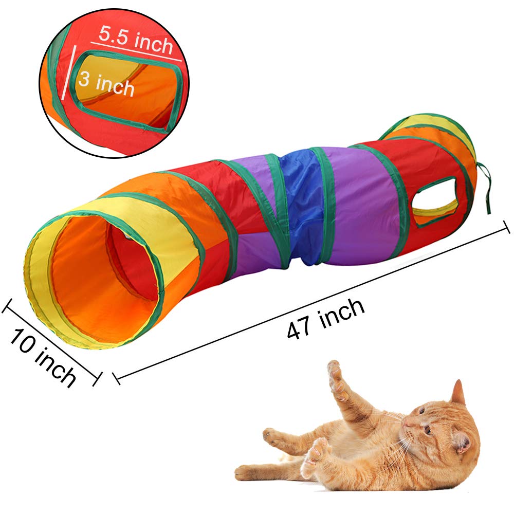 Andiker Cat Tunnel, S-Shape Cat Tunnel Pet Tube Collapsible Play Toy Indoor Outdoor Toys For Exercising Hiding Training And Running Cat Puzzle Toy With 2 Side Holes (Multi-Colored)