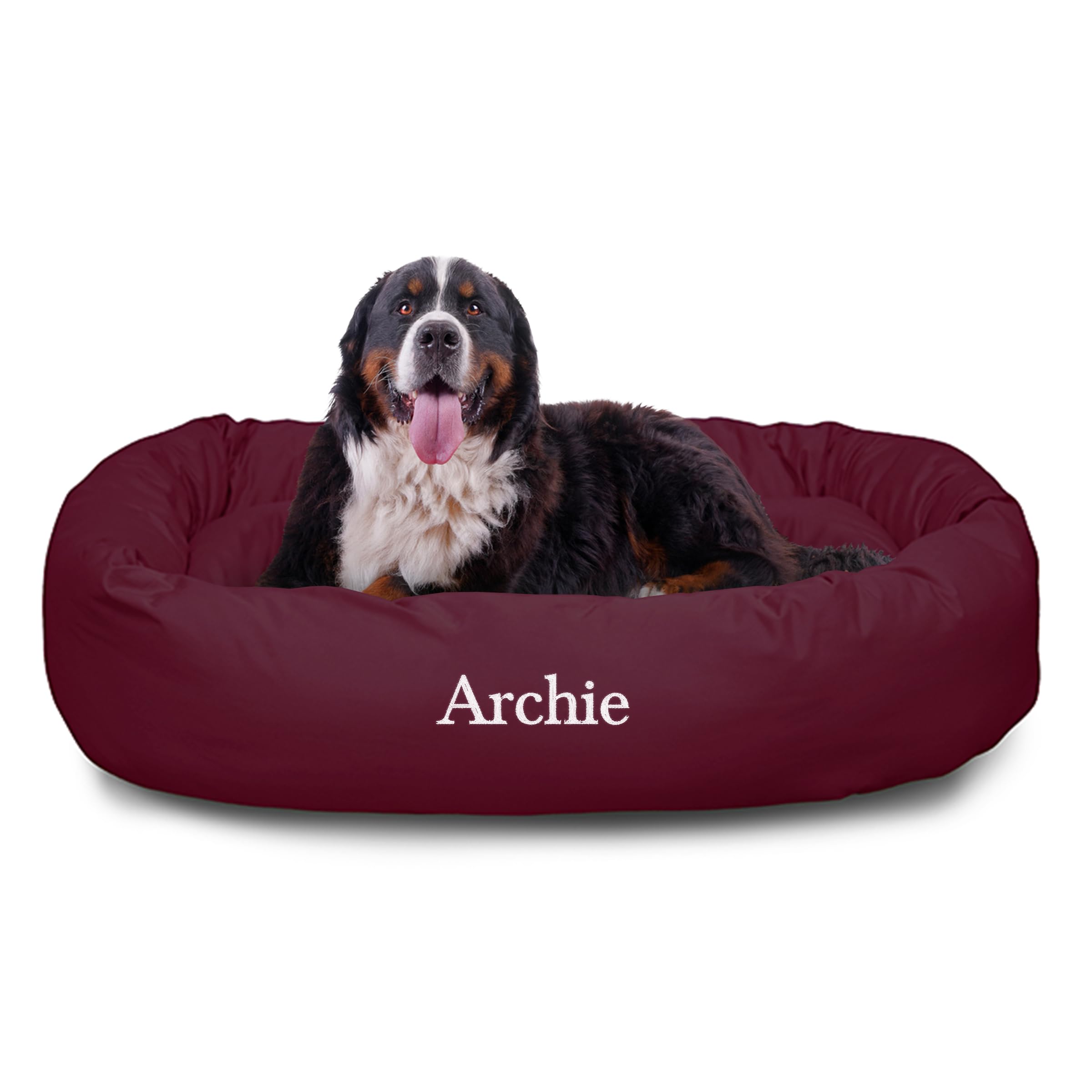 Majestic Pet Personalized Extra Large Burgundy Pet Bagel Dog Bed - Machine Washable - Soft Comfortable Sleeping Mat - Durable Br