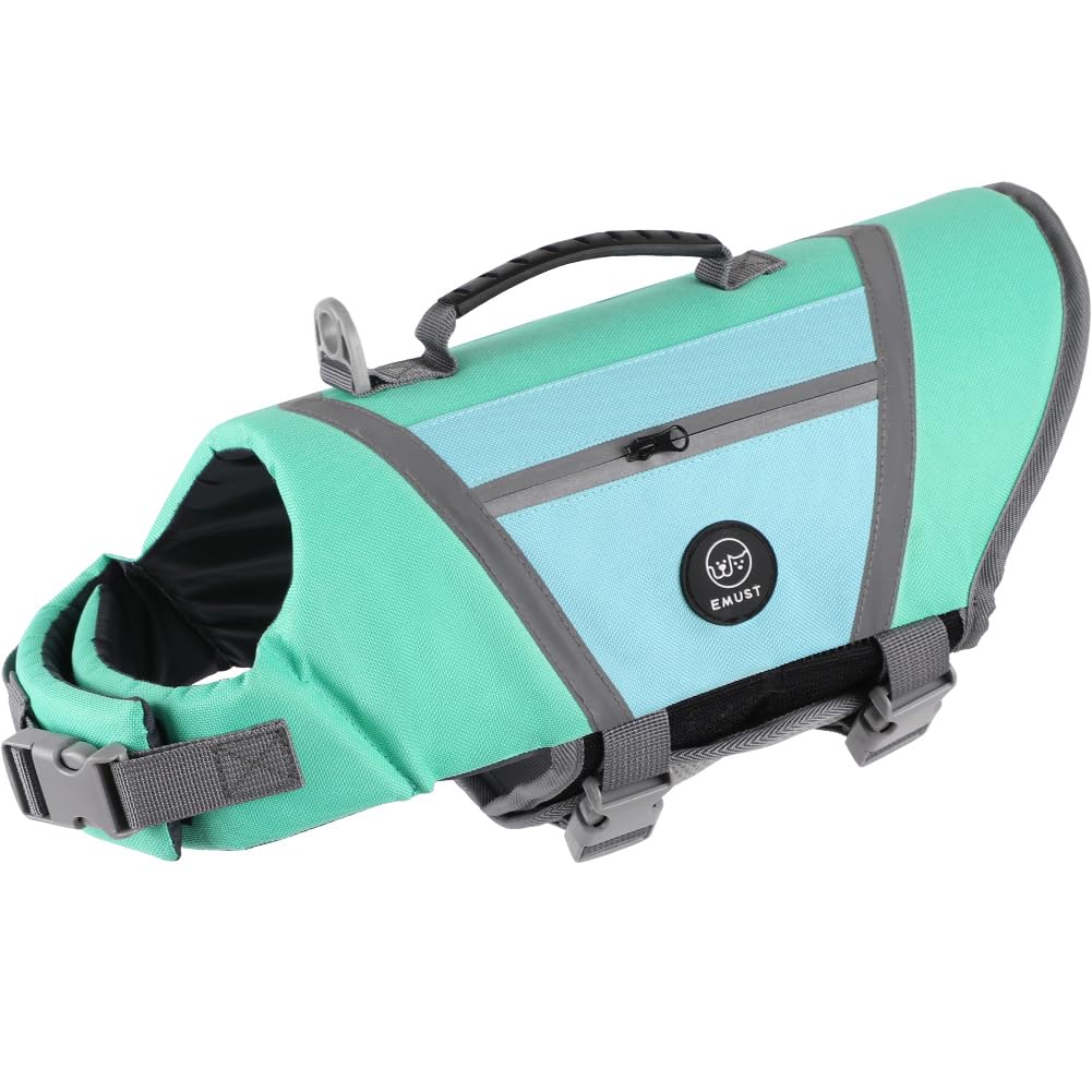 Emust Dog Life Vest, Lightweight Life Jacket For Dogs With Pockets, Stylish Dog Life Preserver With Rescue Handle & Reflective S