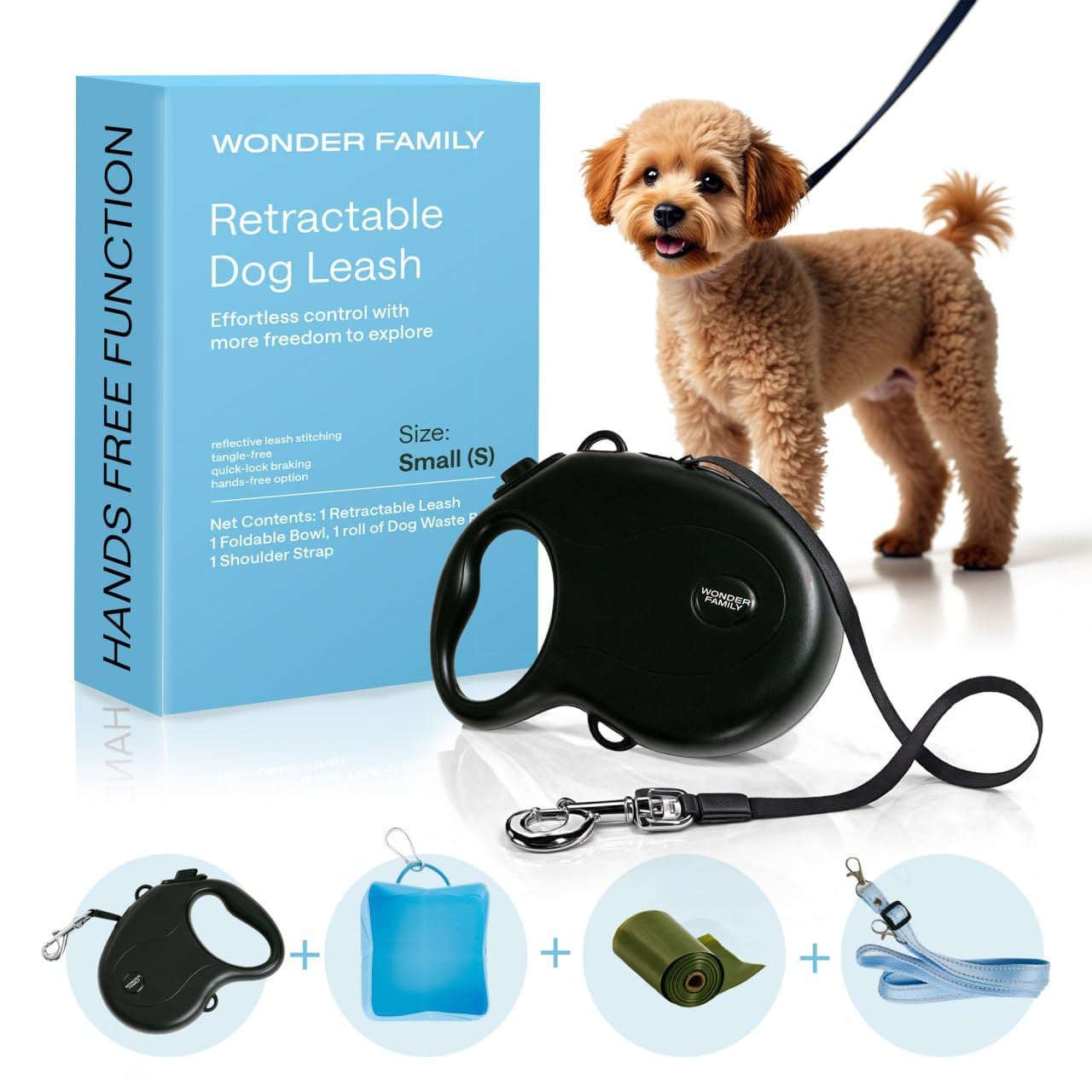 Retractable Dog Leash For Small Dogs Up To 33 Lbs - 10 Ft, Tangle Free Pet Walking Leash, One-Handed Brake, Pause, Lock - Heavy 