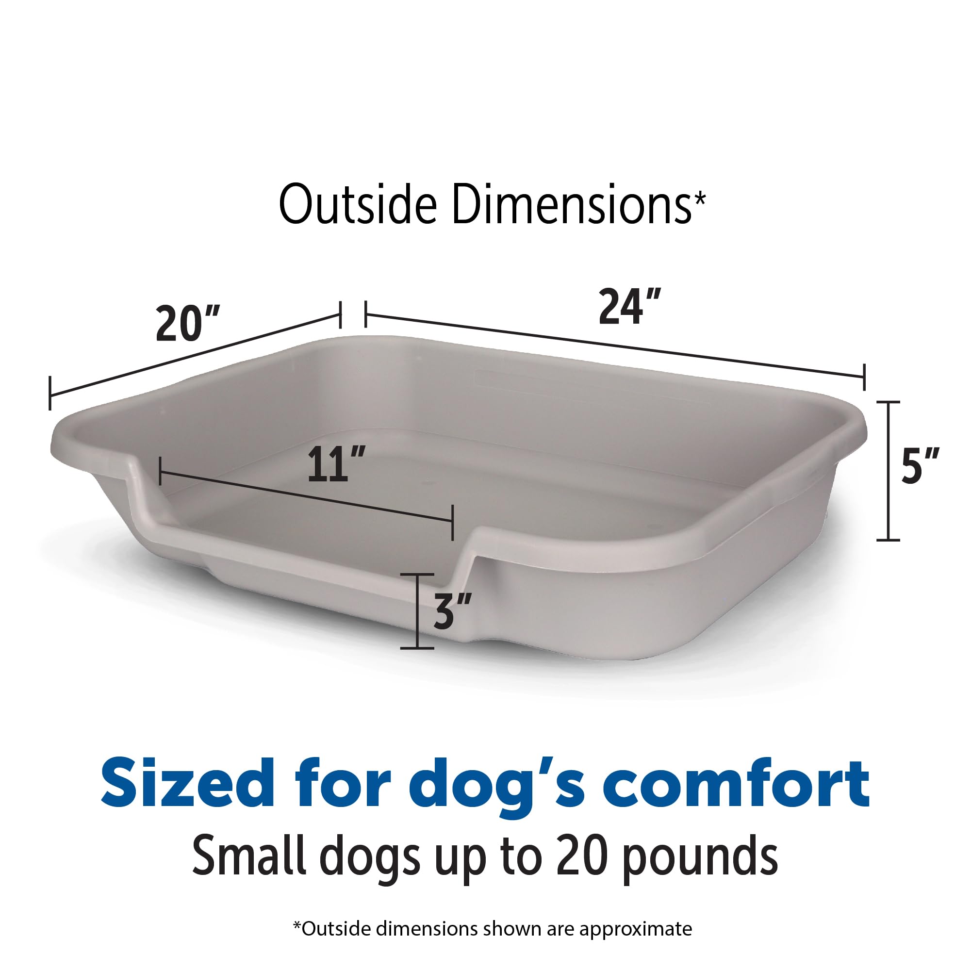 Puppygohere Dog Litter Box, Large Size, Misty Gray, Durable & Pet Safe, Indoor Open Top Entry Litter Pan, Comfortable For Puppy, Great For Dogs Up To 20 Lbs