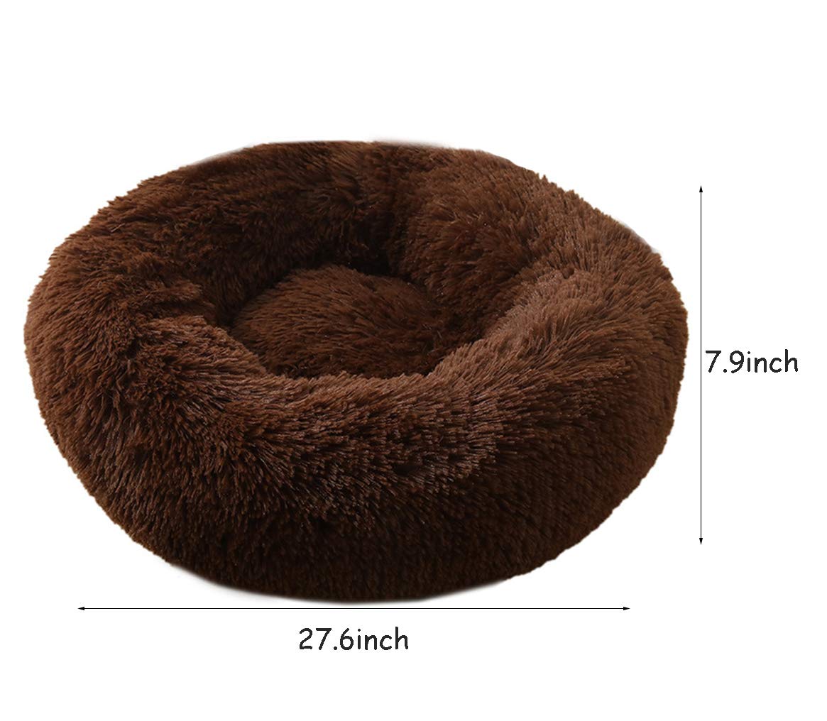 Bodiseint Faux Fur Dog Bed, Shag Round Anti-Anxiety Pet Calming Doughnut Cuddler For Medium Large Puppy Dog Cat Kennel Cushion S