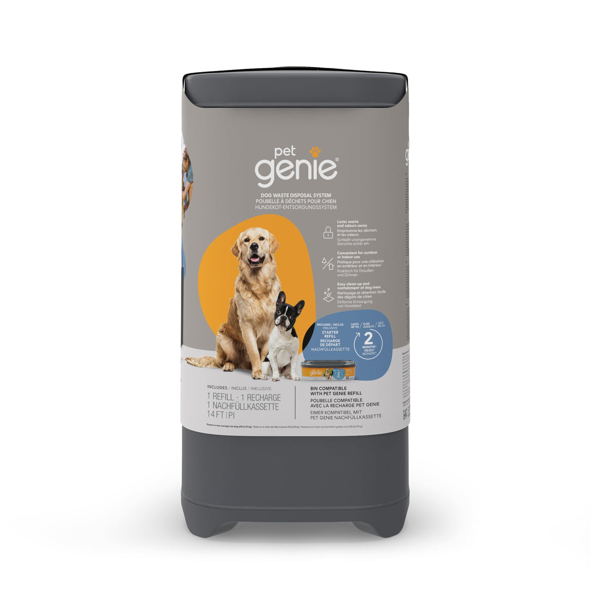 Pet Genie Pail | Dog Waste Disposal System For Outdoor And Indoor Odor Control | Dog Poop Trash Can | Includes 1 Square Refill Bag That Lasts Up To 2 Months