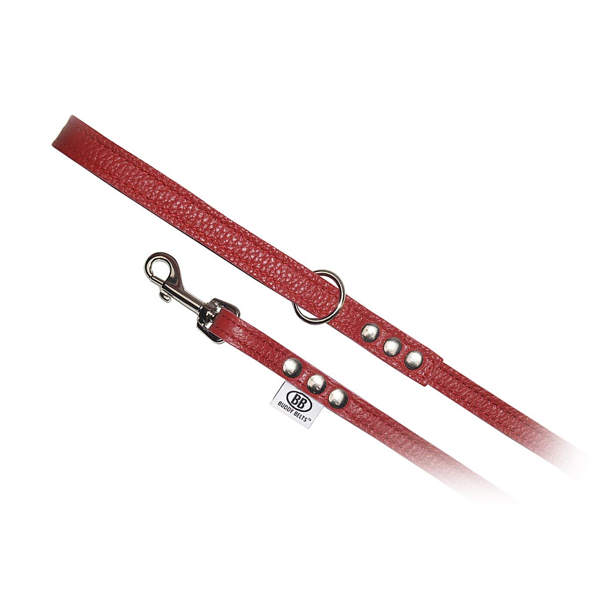 BUDDY BELT Premium All Pebble Grain Leather Leash, 1/2" x 4', Red